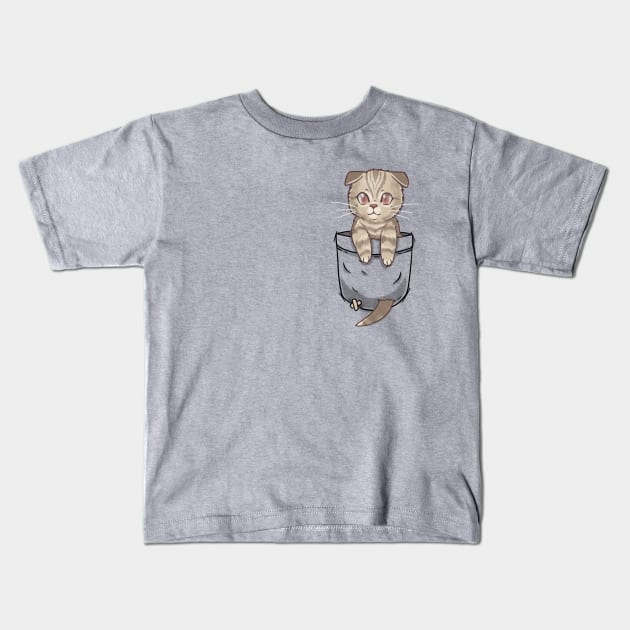 Pocket Cute Scottish Fold Kids T-Shirt by TechraPockets